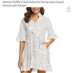White Polka Dot Casual Dress with Ruffles